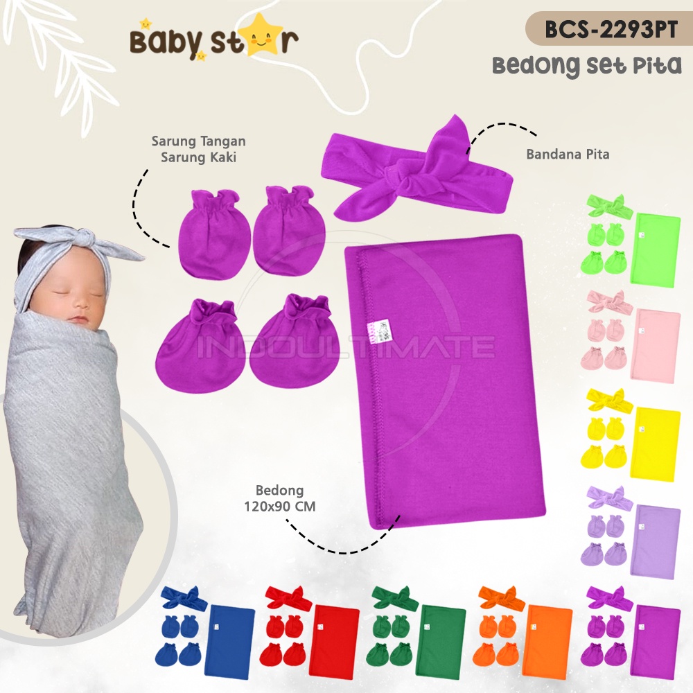 4in1 BABY STAR Paket Lengkap Bayi Baru Lahir Bedong Bayi + Bandana Pita + Sarung Tangan Kaki Bayi Alas Tidur Bayi Selimut Tidur Bayi Perlengkapan Bayi Baru Lahir BCS-2293PT