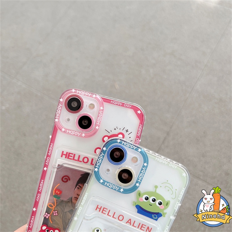 Case Tas Kartu Bening Kompatibel Untuk Iphone14 13 12 11 Pro Max X Xr Xs Max SE iPhone 8 7 6 6s Plus Strawberry Bear Kreatif Dompet Slot Card Holder Phone Case Anti Jatuh Soft Cover