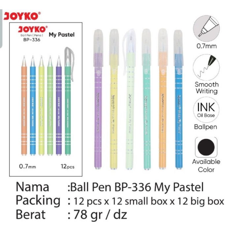 Pulpen Ball Pen Joyko BP-336 MY Pastel (12pcs)