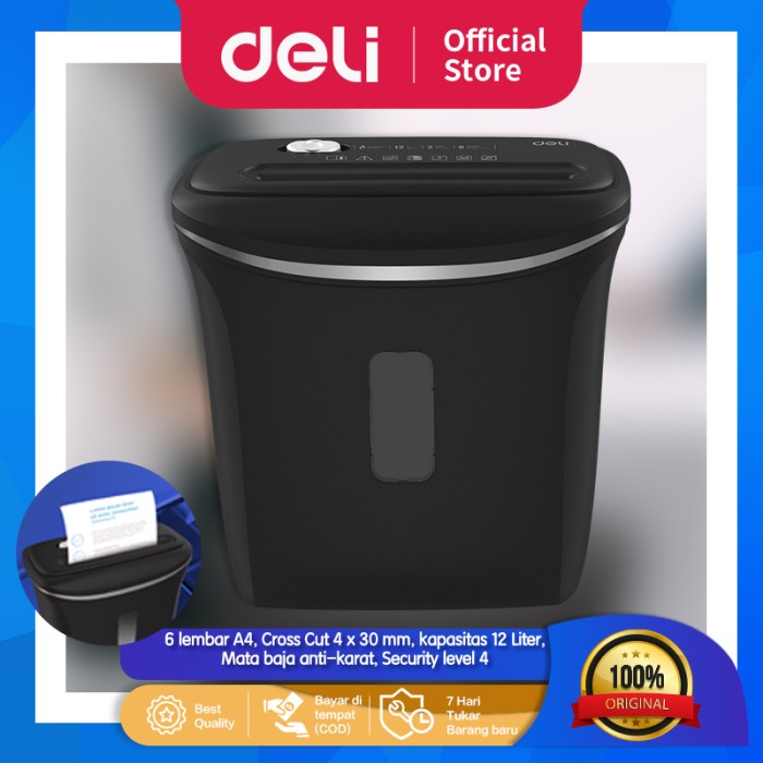 

[[JNT COD]] Deli Penghancur Kertas Paper Shredder Kapasitas 6 Lembar 12 Ltr E9945
