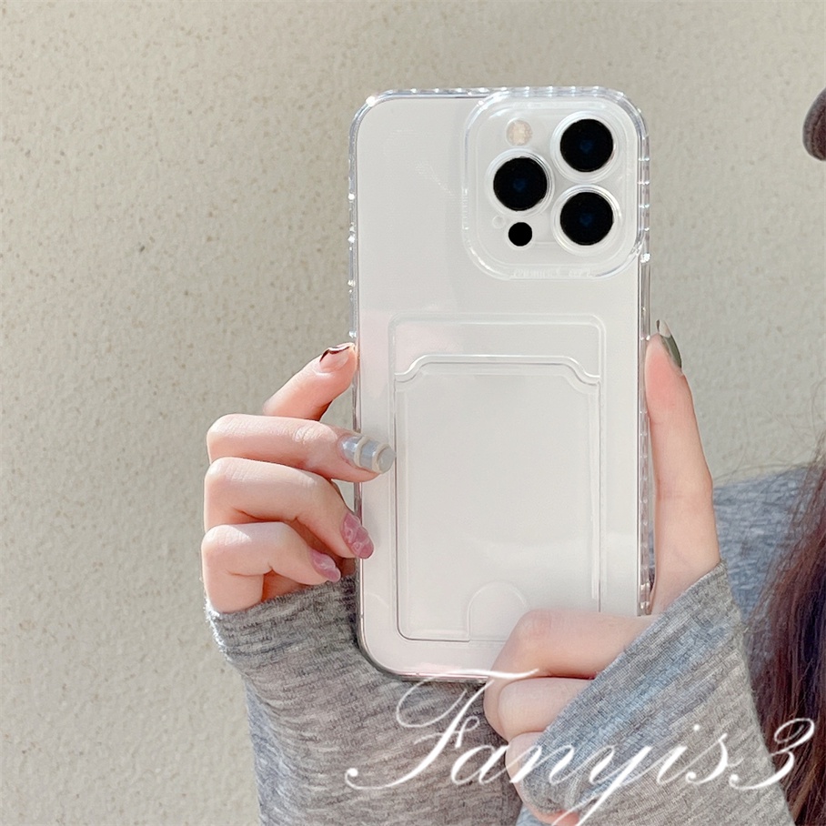 OPPO A78 A17 A17k A77 A77s A57 A76 A96 A16 A16s A16k A15 A15s A74 A54 A55 A95 A94 A53 A32 A9 2020 A5s A3s Reno 8T 7Z 6Z 5Z A52 Putih Transparan Tempat Kartu Phone Case TPU Soft Cover
