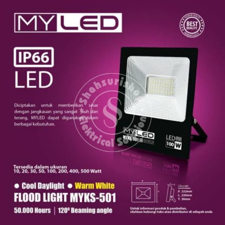 MYLED FLOOD LIGHT 50W 50 WATT IP66 LAMPU SOROT MURAH TERANG BERGARANSI