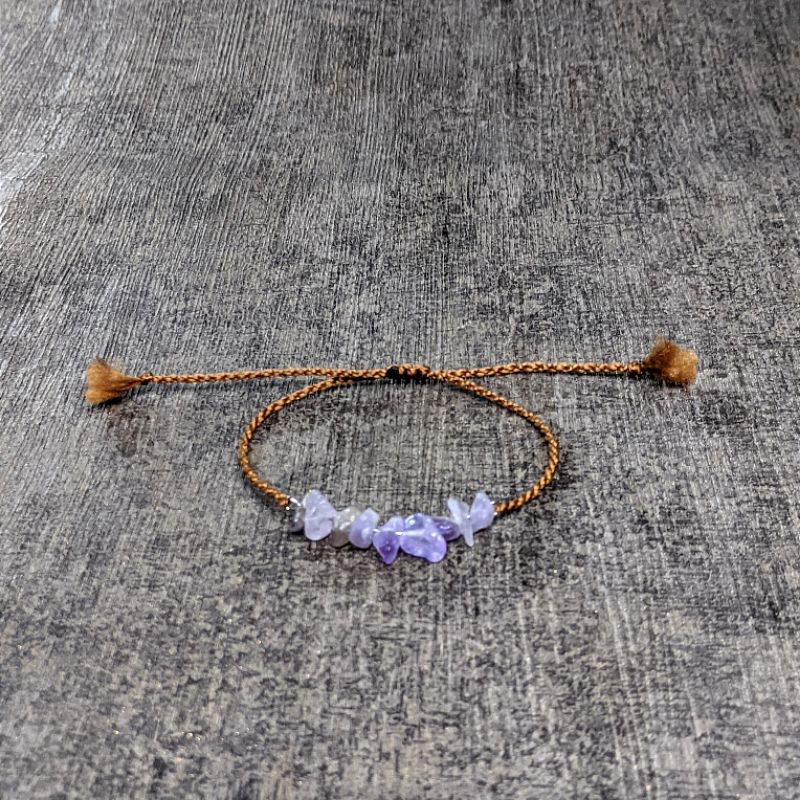 Gelang Minimalis Tarik Ulur Batu Amethyst Chips