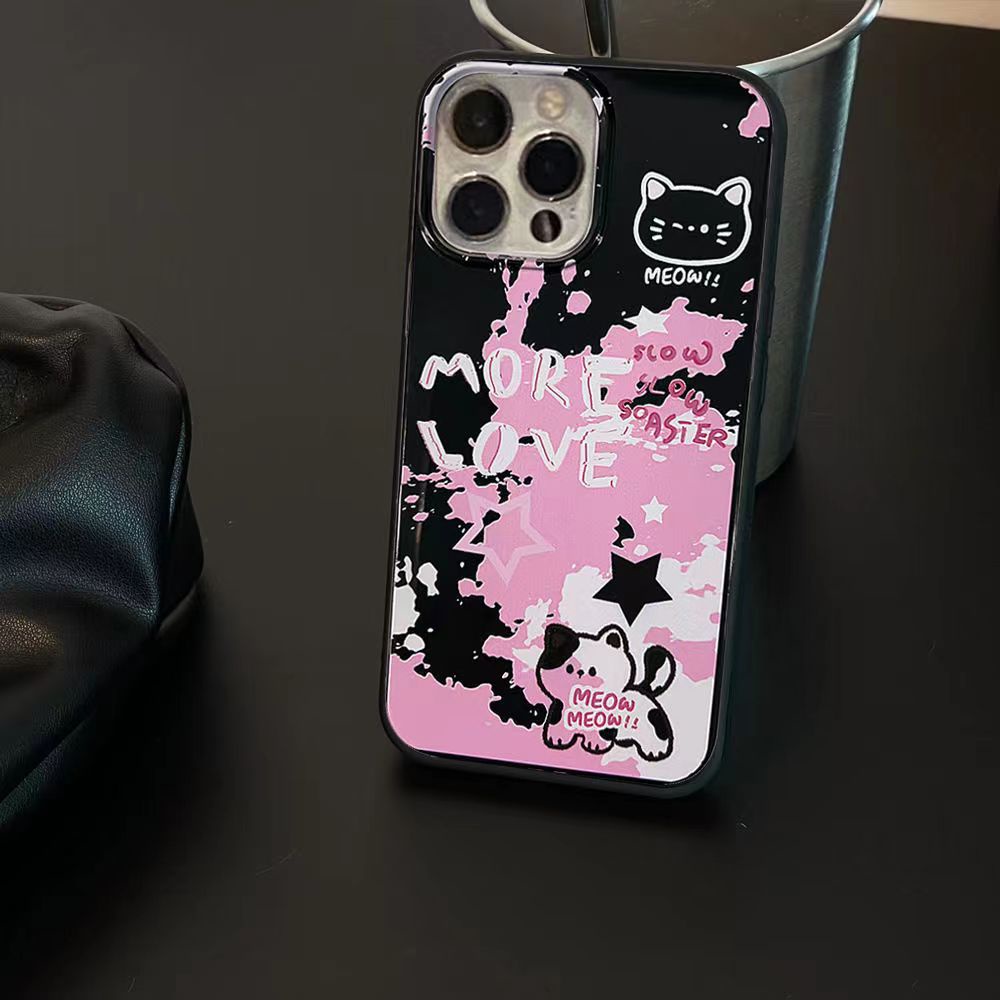 IPHONE Ins Pola Kucing Cocok Untuk Iphone14 14pro 14plus 13 13mini 13pro 13prm iPhone12 7Plus 8Plus Xr XS 13 12mini Pro Max Empat Sudut Casing Ponsel Tahan Guncangan