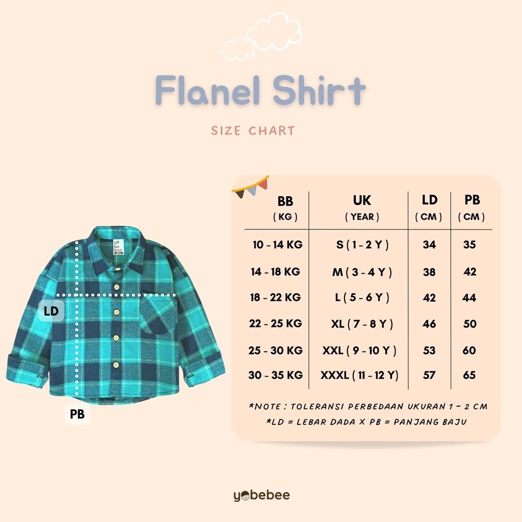 Yobebee Kemeja Flanel Anak Tangan Panjang Usia Remaja Tanggung 9 10 12 Tahun Baju Atasan Kids Motif Kotak Shirt Katun Model Casual Santai