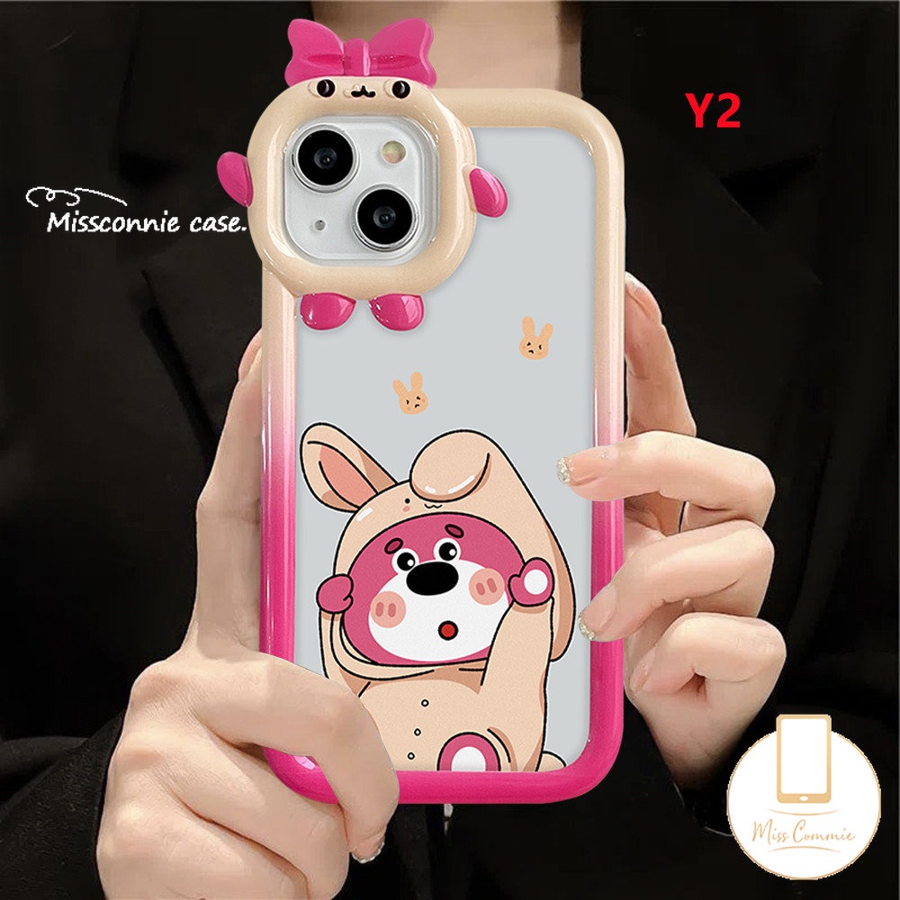 IPHONE 3d Bow-knot Little Monster Lens Cute Strawberry Bear Manyo Case Kompatibel Untuk Iphone11 13 12 14 Pro Max 7 6 14 6s 8 Plus XR X XS Max SE 2020 Lembut Indah Winnie The Pooh Cover