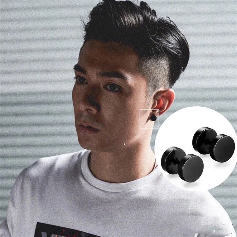 Anting Tusuk Bentuk Dumbbell Warna Hitam Untuk Wanita | Anting Spiral | Bahan Titanium Steel | Aksesoris Pria Dan Wanita | Sendok Garpu Bahan Stainless Steel