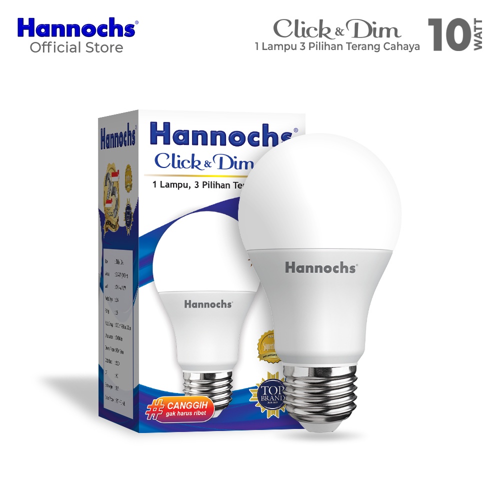 Hannochs Click &amp; Dim Bohlam Lampu LED 3 Tingkat Kecerahan 10 Watt Cool Daylight Putih
