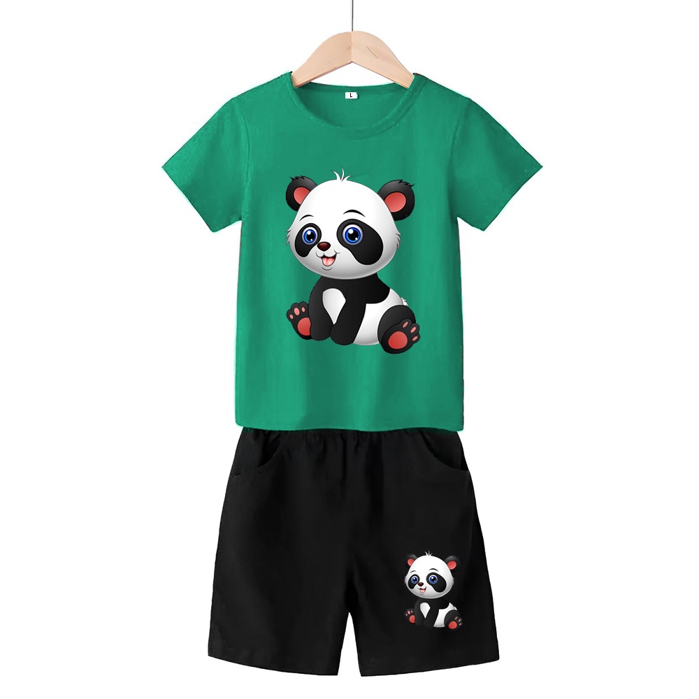 Baju Stelan 3/4 Anak Panda Cowok Cewek  Usia 1 - 4 Tahun Celana Pendek Harian