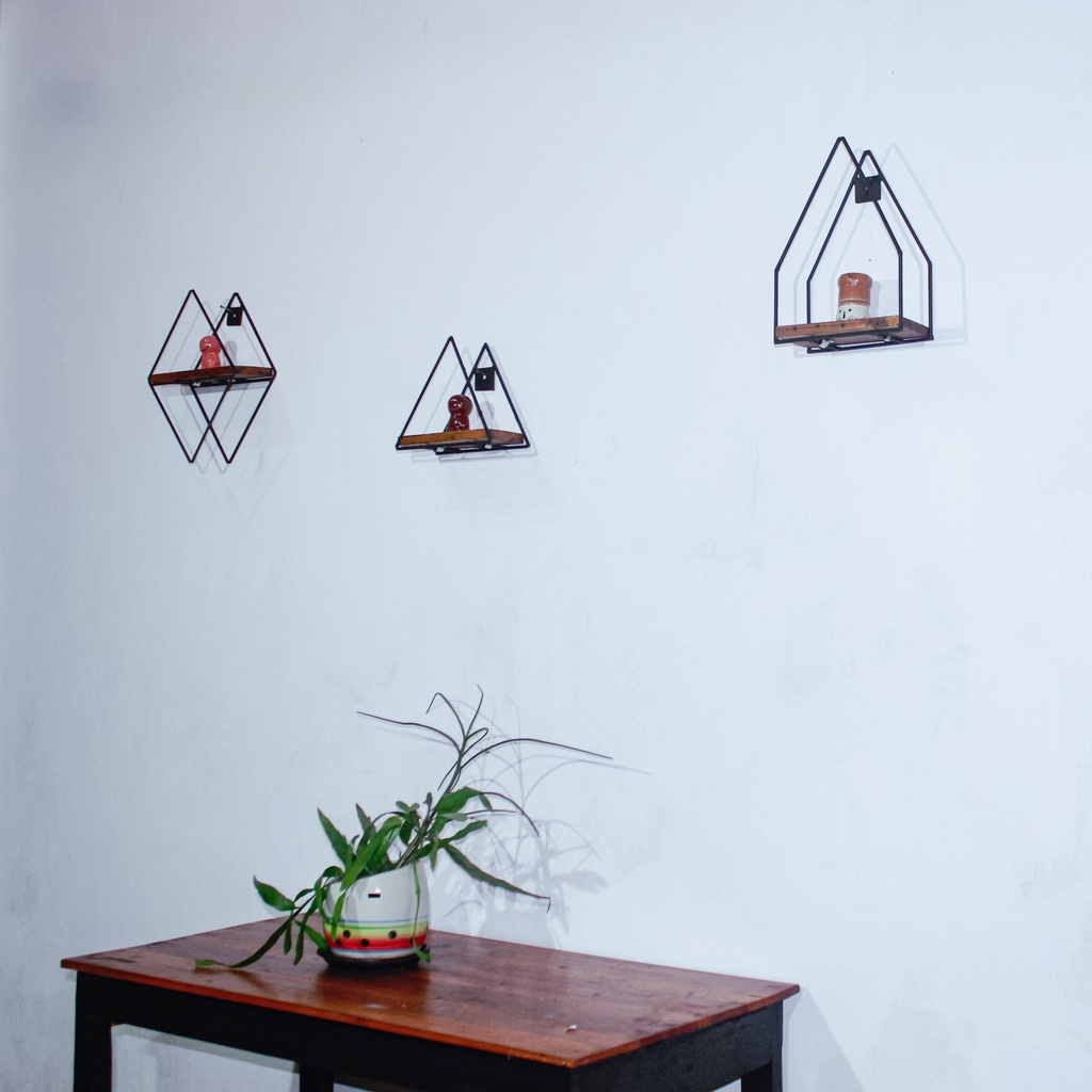 Rak Dinding Tempel Kayu Besi Minimalis