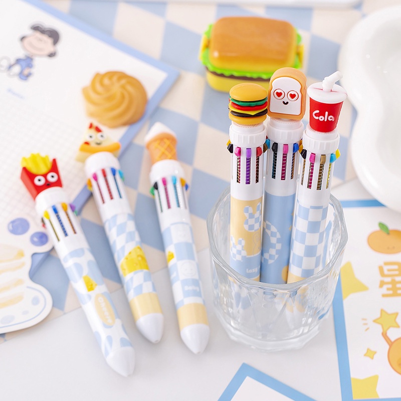 [Harga Grosir] Pulpen Graffiti Tipe Press Tulisan Halus Menggambar Alat Tulis 10warna 0.7mm Isi Ulang Pen Kreatif Kantor Sekolah Supply Fries Hamburger Bolpoin