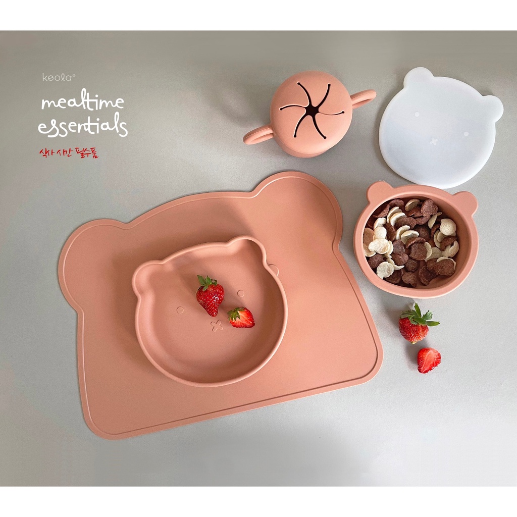 MD - Keola Premium Silicone Suction Bear Plate With LID| Piring Tempat Makan Anak Bayi Silicone Food Grade | Mpasi Anak