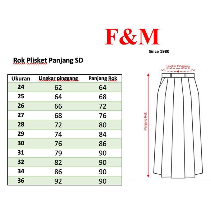 Rok Plisket Plisir panjang seragam sekolah F&M ANAK SD