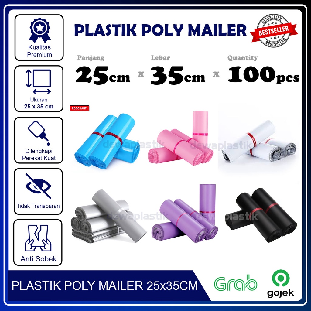 

Poly Mailer 25x35 cm Isi 100 Pcs Polymailer Kantong Plastik LDPE Amplop Packaging 25 x 35 cm Plastik