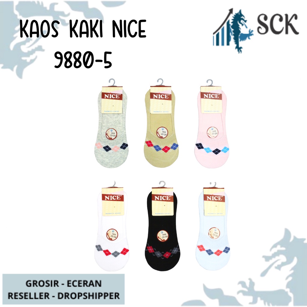 Kaos Kaki Wanita NICE 9880-5 Tumit MOTIF LUCU / Kaus Kaki Wanita / Invisible Socks Bawah Mata Kaki Cewe - sckmenwear GROSIR