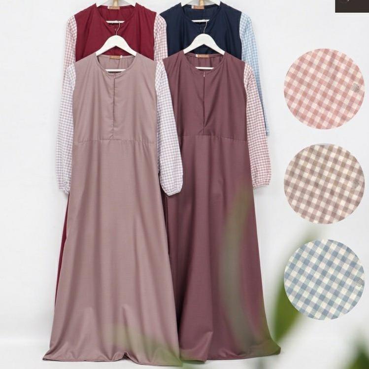 O29 GAMIS TOYOBO KOMBINASI MOTIF KOTAK SENADA SAKU KANAN TERMURAH S M L XL XXL XXXL SUPER JUMBO SERA