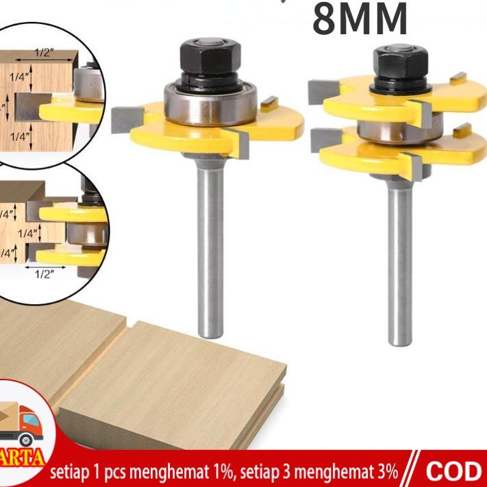 ☂ {pasangan}1/4 mata router profil sambungan kayu panel pintu slot set Tongue & Groove As 6mm  Mata 