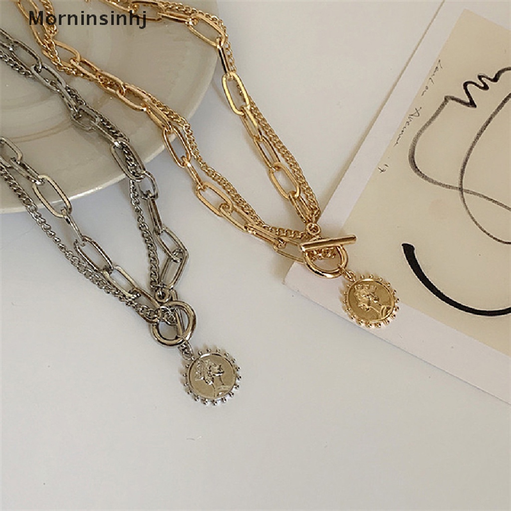 Mornin Kalung Choker Rantai Multi-layer Vintage Untuk Wanita Fashion Necklaces Jewelry id