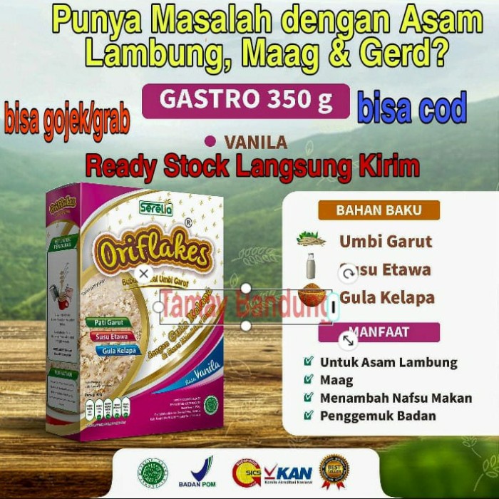 

ORIFLAKES SEREAL UMBI GARUT 350GR VANILA MEREDAKAN MAAG GERD