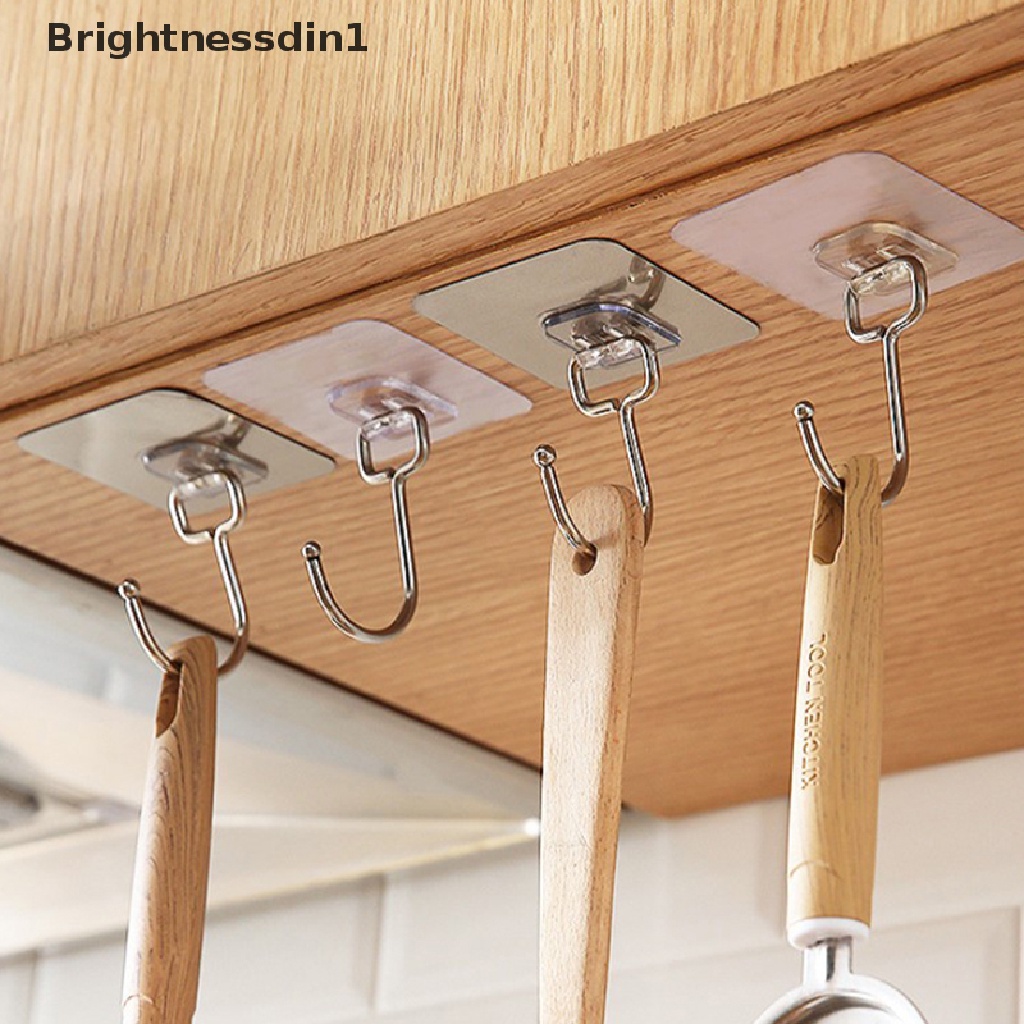 [Brightnessdin1] 5pcs Kait Pintu Stainless Perekat Kait Dinding Anti Selip Tempel Di Hook Butik