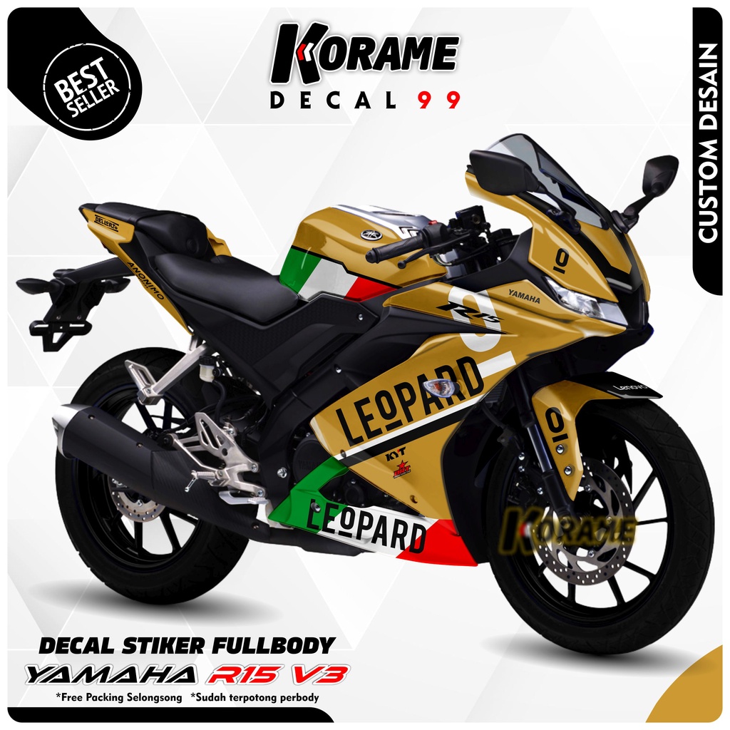 Decal Stiker R15 V3 Motif Rider Leopard Series Gold GGLLDD