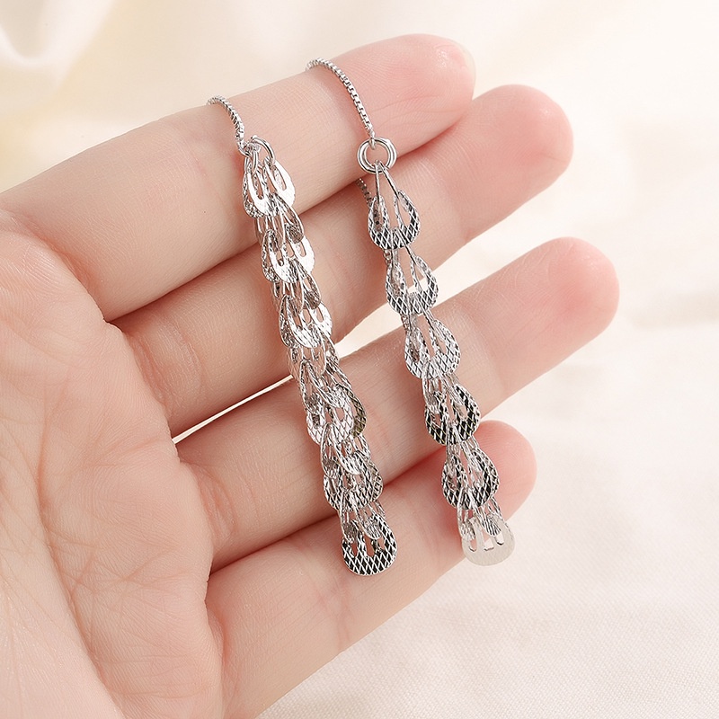 Anting Vintage Rumbai Panjang Mewah Warna Silver Gold Menjuntai Ear Hook Untuk Aksesoris Perhiasan Wanita Lady