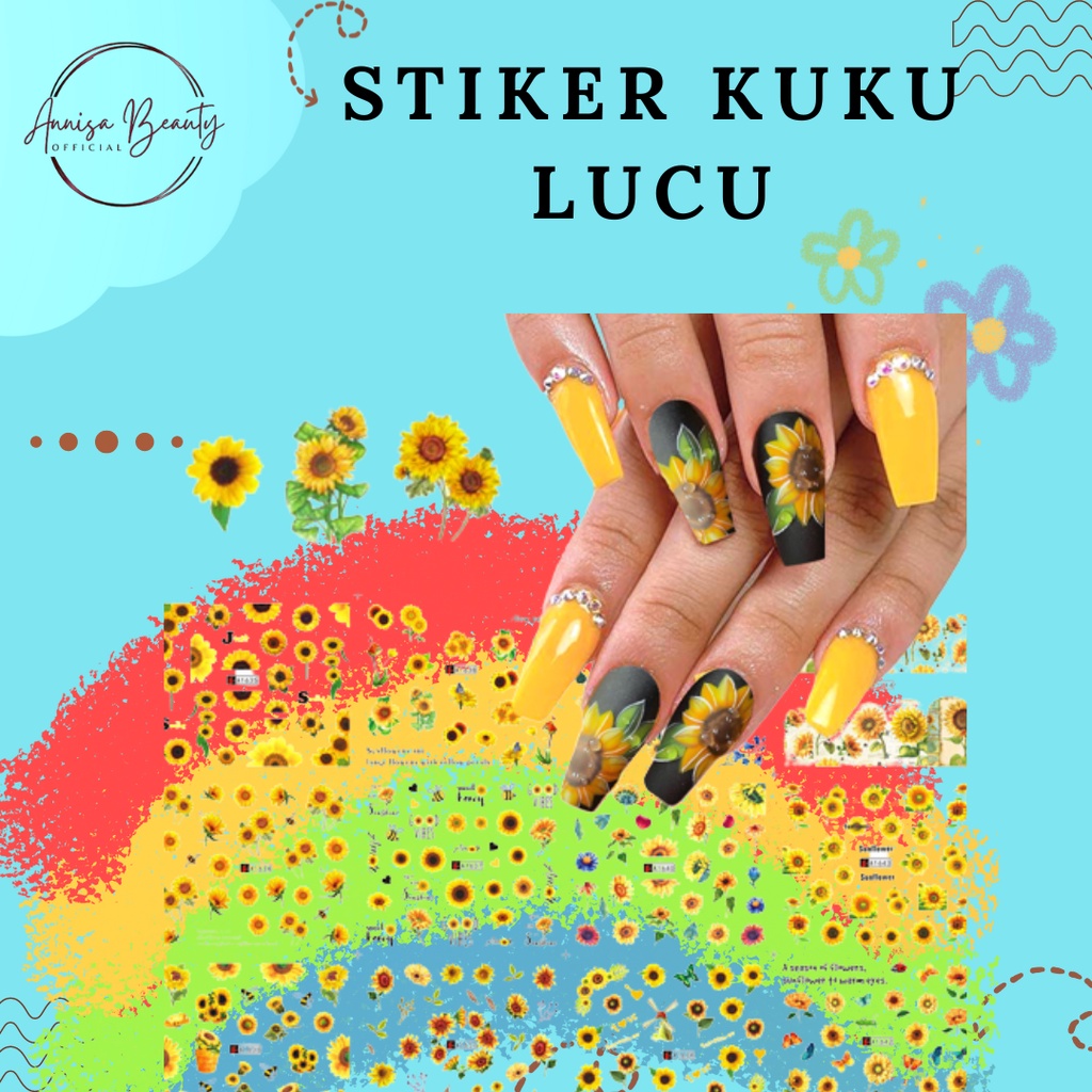 Stiker kuku DECAL Motif Bunga Matahari / Serangga / Tanaman Untuk Dekorasi Nail Art / Manicure Diy