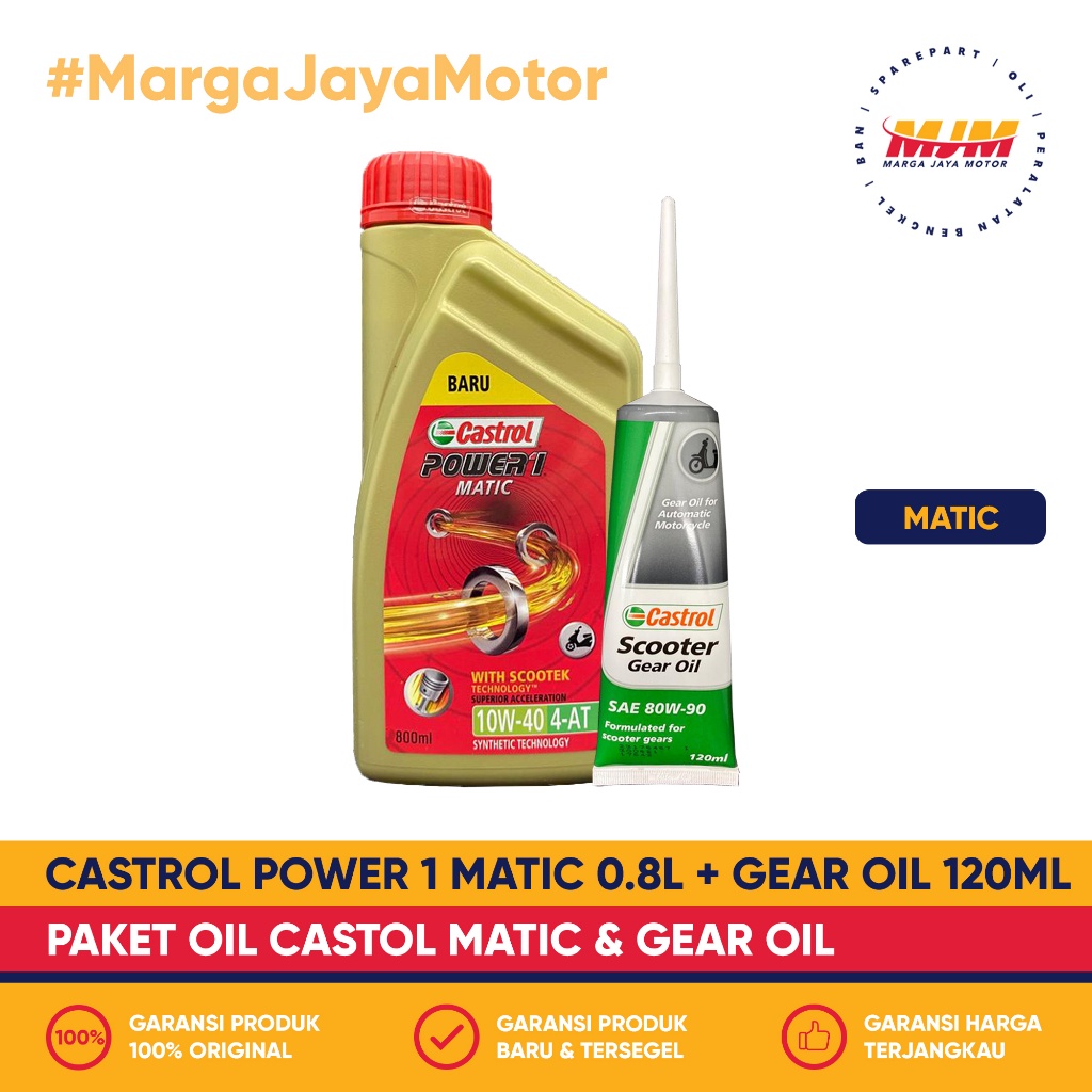 Paket Oli Castrol Power 1 Matic 10W/40 0.8L + Castrol Gear Oil 120ml