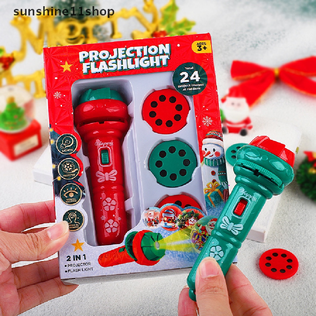 Sho 1Set Senter Proyeksi Natal Multi-Fungsional Portable Motif Kartun Lucu Glowing Mainan Edukasi Dini Untuk Anak Dekorasi Xmas N