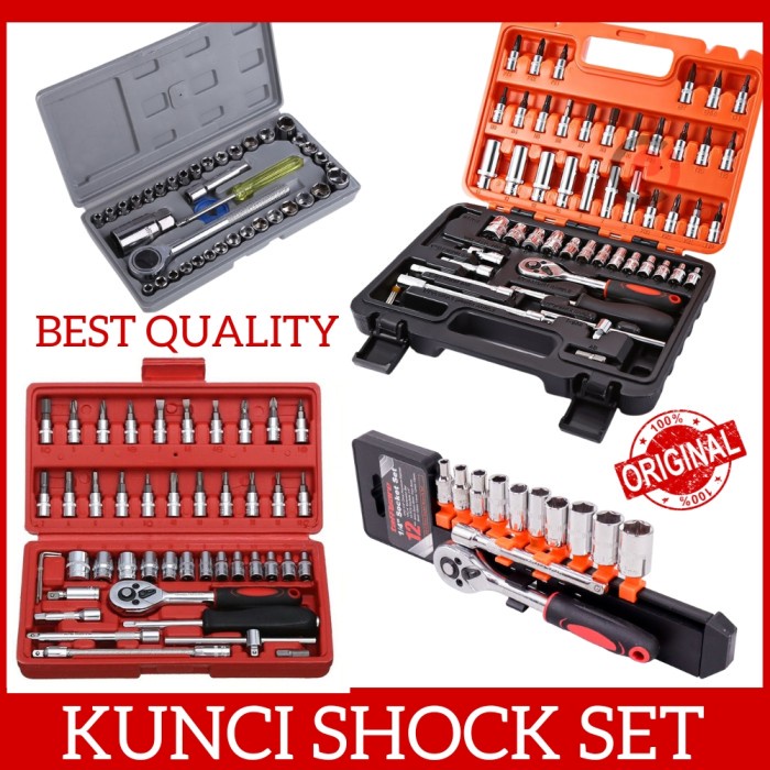 Kunci Tool Set Shock Sok Gagang Ratchet Perkakas Tools Pas Ring Box