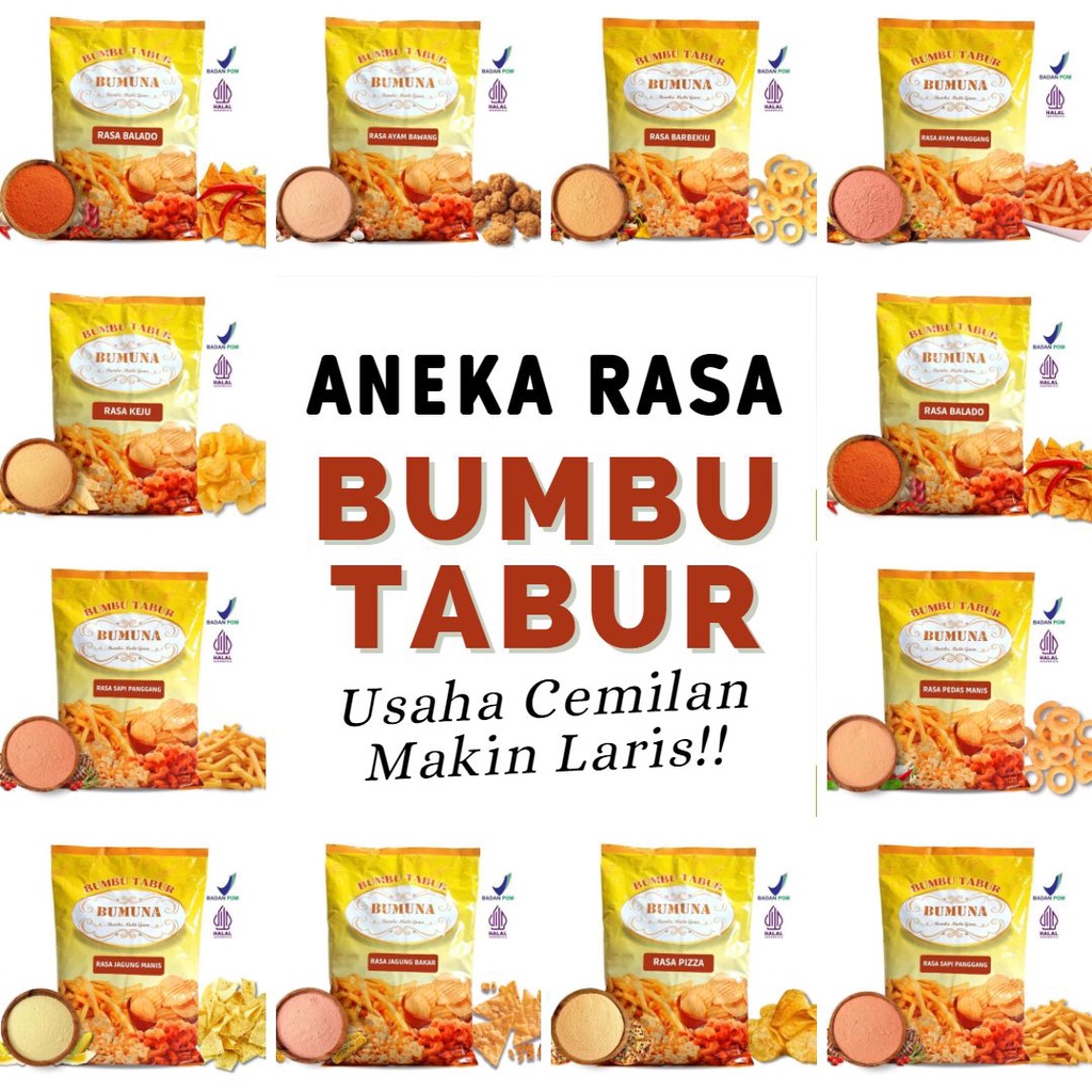 

Varian Bumbu Tabur 1Kg BUMUNA Aneka Rasa Balado / BBQ / Ayam Bawang / Keju Bumbu Kripik Cemilan