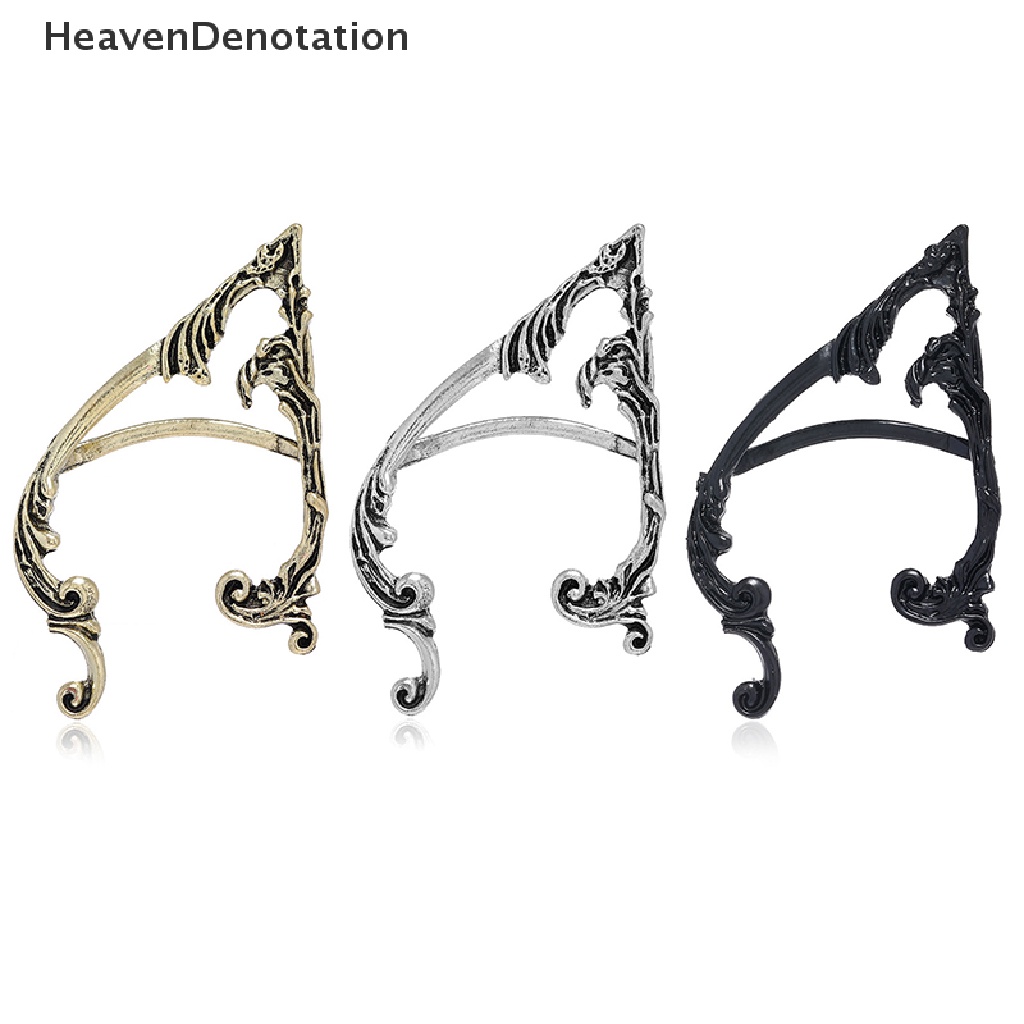 [HeavenDenotation] Gothic Punk Gelap Elf Ear Cuff Earring Untuk Wanita Hip Hop Vintage Klip Telinga Ada Anting Halloween Cosplay Pesta Earcuff Perhiasan HDV