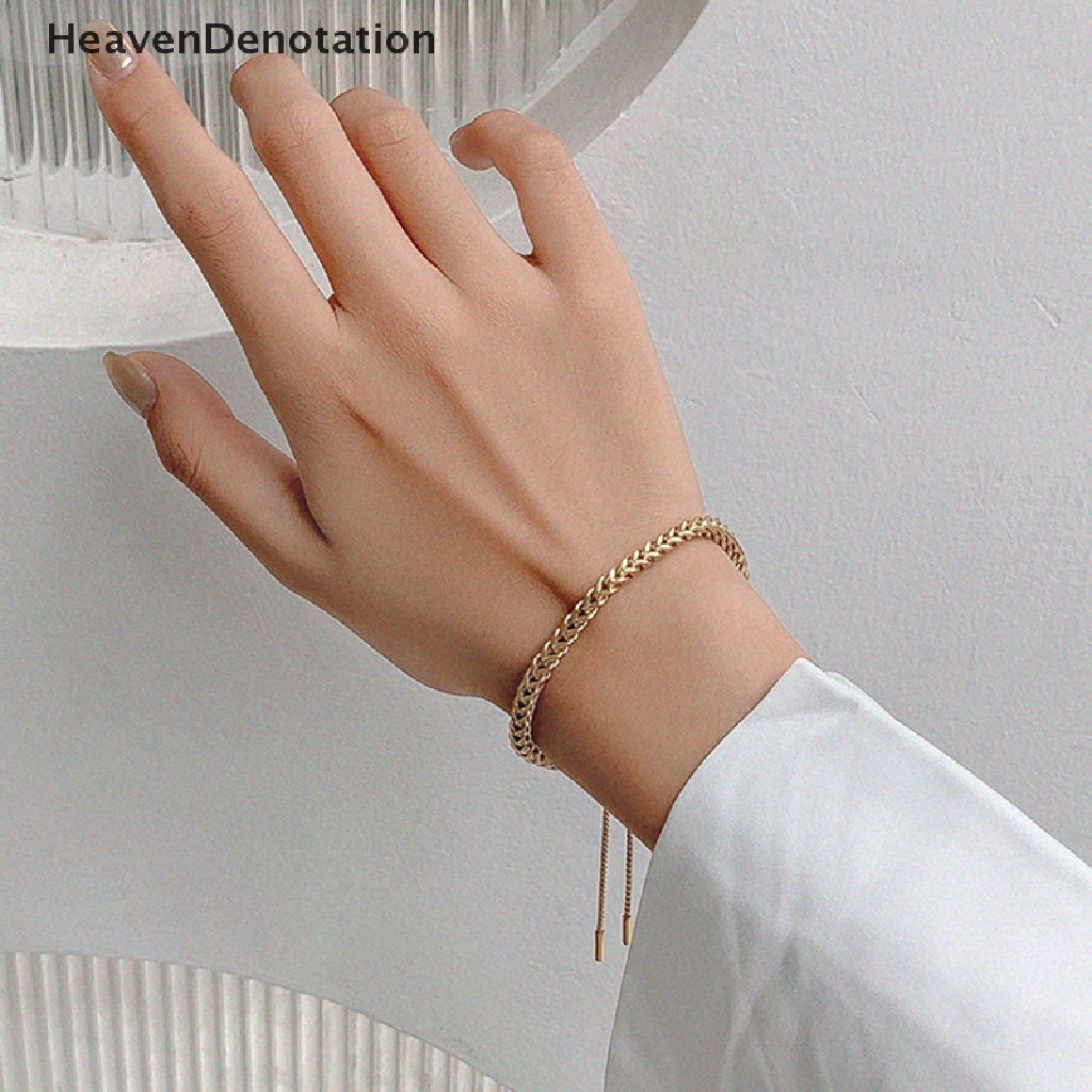 [HeavenDenotation] Fashion Gelang Rantai Kaitan Baja Titanium Trendi Warna Emas Logam Menenun Hip Hop Adjustable Bracelets Aksesoris Perhiasan HDV