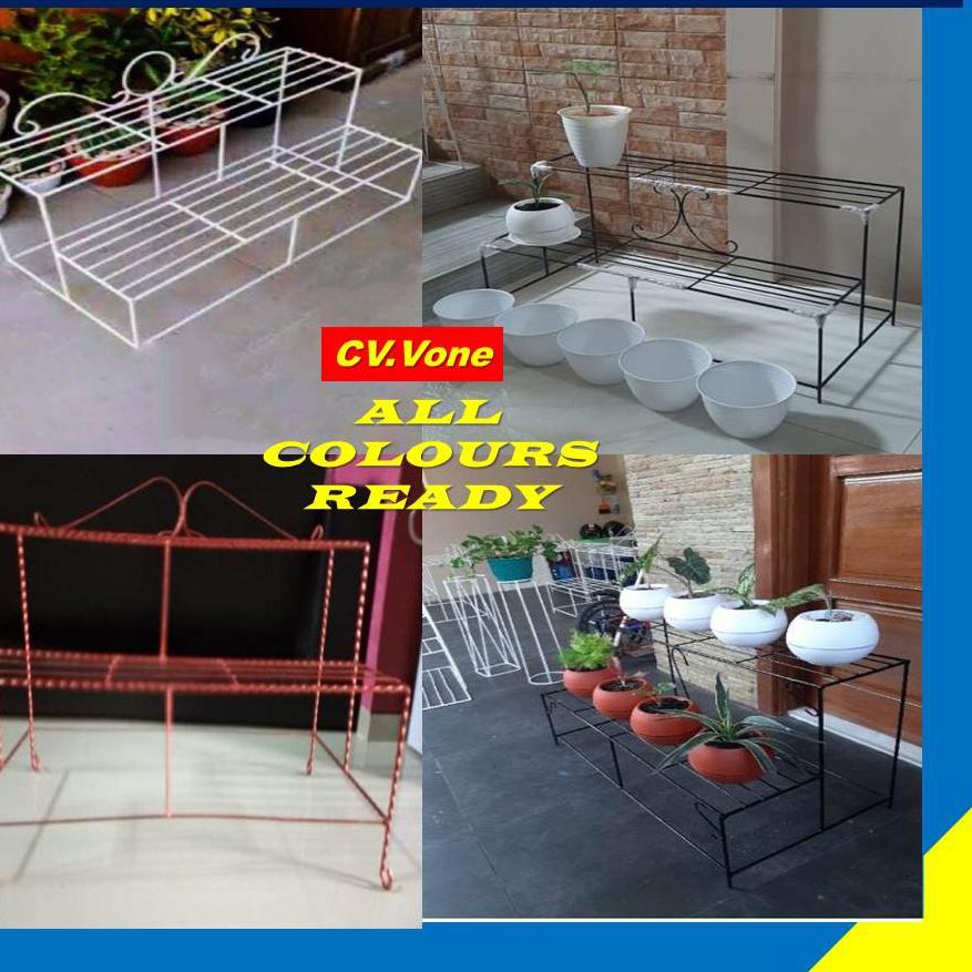 ✴ Rak Bunga Besi Susun 2 Minimalis Tanaman Hias Aglonema Bertingkat 10 Dudukan Kotak Bulat Bahan Bet