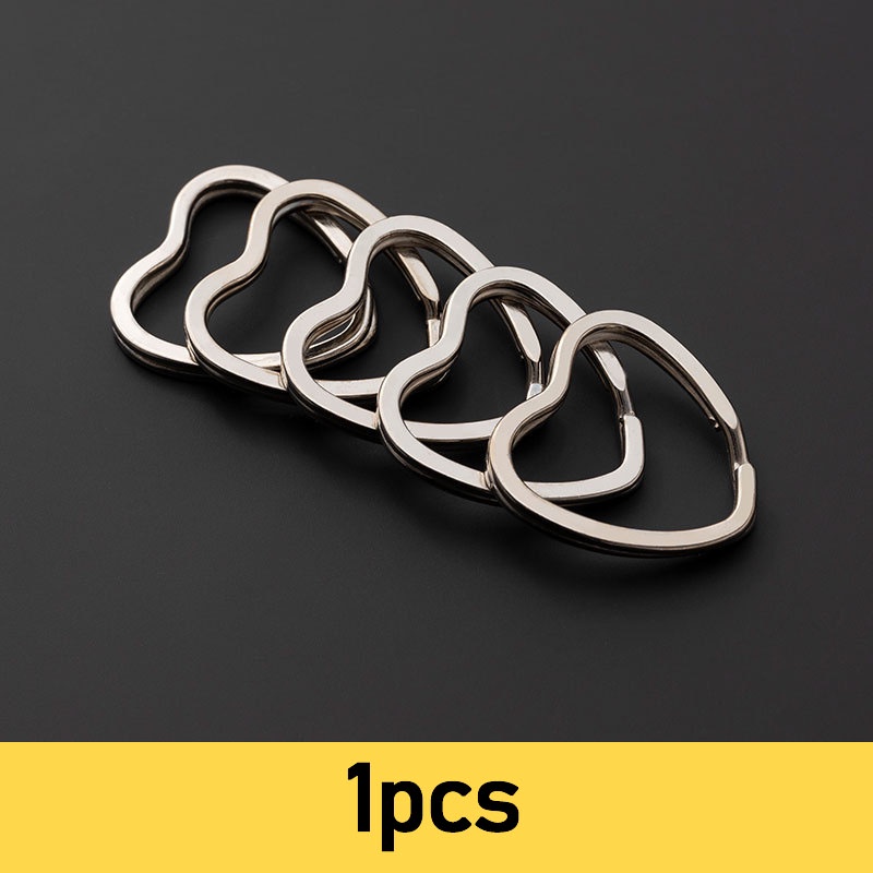 1pcs Cincin Kunci Stainless Steel Pesona Berbentuk Hati Bulat Oval Garis Datar Split Ring Untuk Membuat Perhiasan Gantungan Kunci DIY Discovery