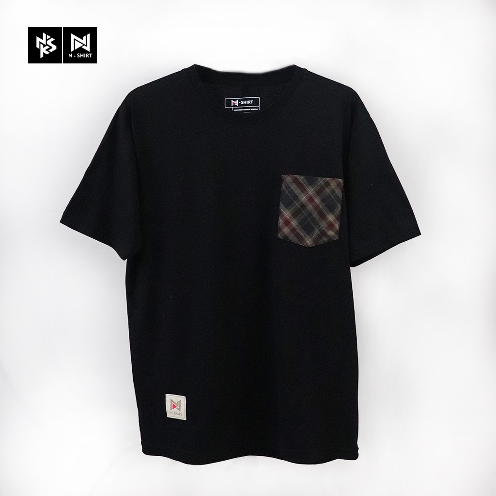 N-SHIRT Unisex Black - Regular Fit Short Sleeve Pocket T-Shirt (Baju Kaos Katun Premium Hitam Dengan Saku)