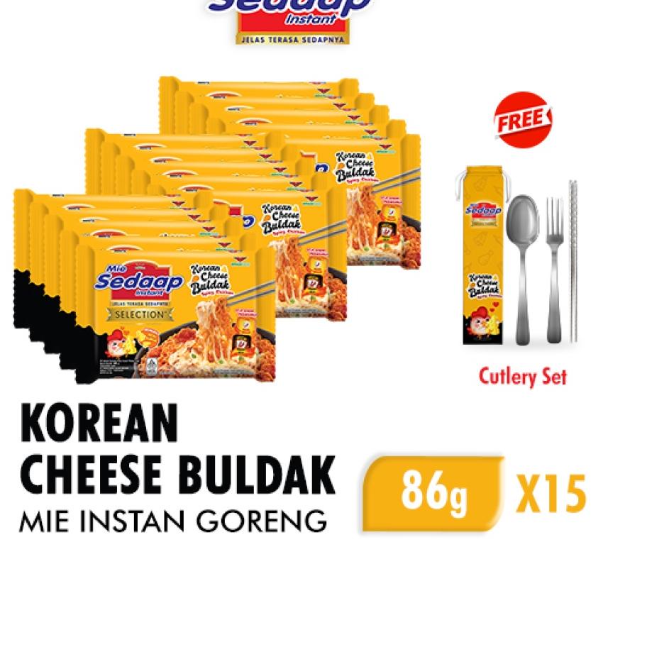 

○ Mie Sedaap Korean Cheese Buldak 86 gr x15 Free Cutlery Set ☛