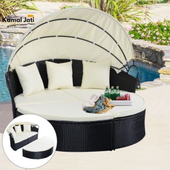 Daybed Rotan Sintetis Bulat Outdoor (Daybed Outodoor Daybed Kolam)