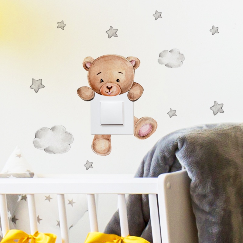 Cartoon Bear Star Switch Sticker / Self-adhesive Cute Bear Clouds Wall Decal For Kid Baby Bedroom Decoration