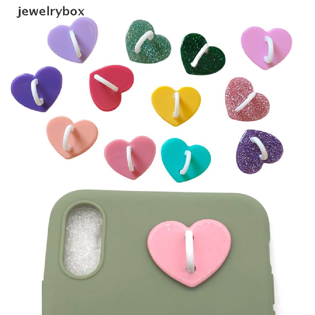 [jewelrybox] Kawaii Perekat Plastik Jantung Telepon Pesona Holder Ponsel Case Jari Cincin Stand Hooks Gesper Ch Clasp Aksesoris Butik