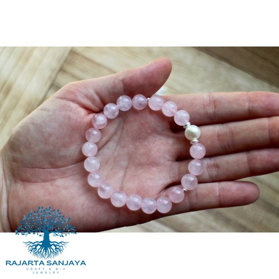 Rose Quartz Wrist Mala Freshwater Pearl Beads Yoga Bracelet Spiritual Jewelry