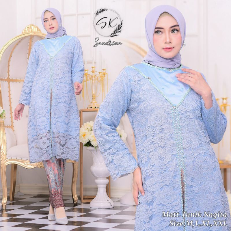 Setelan kebaya tunik brokat payet nagita//kebaya brokat ibu hajat//kebaya brokat tunangan//kebaya brokat kondangan