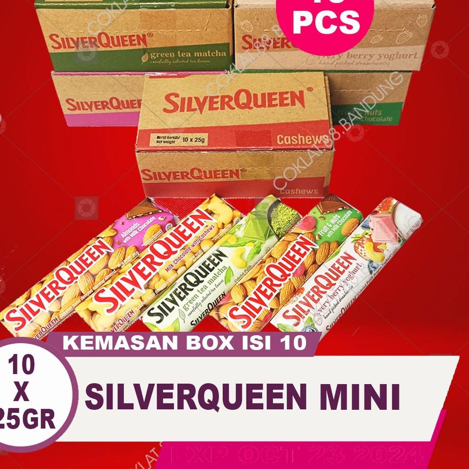 Ω SIlverQueen Kecil 25gr 1 Box Isi 10 Batang Coklat EX 28 gram - Cokelat SIlver Queen 25 gram Chunky