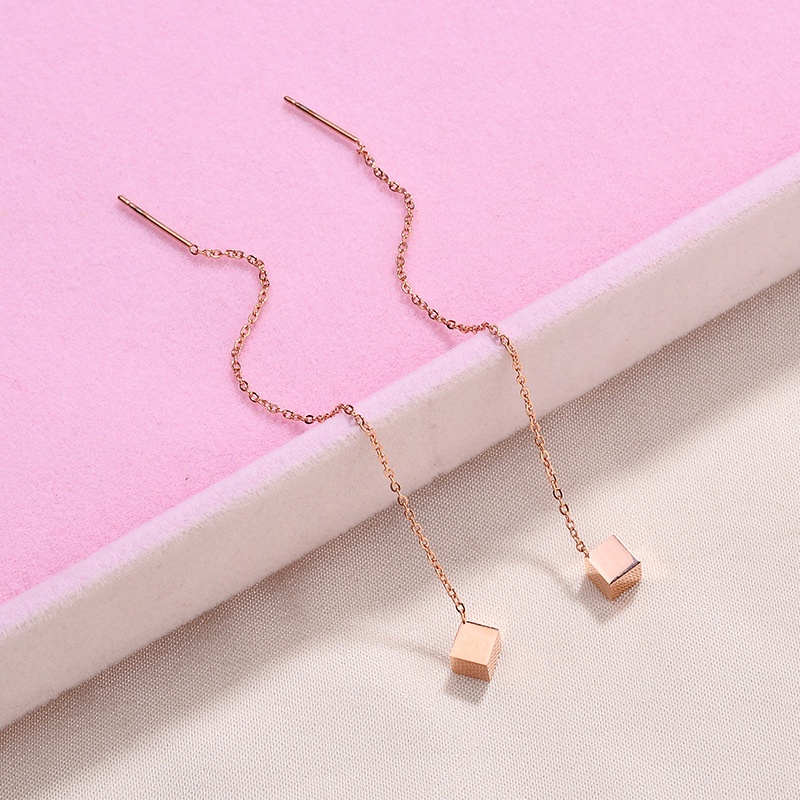 Anting Rumbai Hypoallergenic Bahan Titanium Lapis Rose Gold 18K Gaya Korea Retro