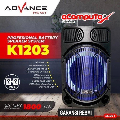 SPEAKER KARAOKE ADVANCE 12&quot; K-1203 SPEAKER BLUETOOTH KARAOKE 12 INCH K1203 GARANSI RESMI