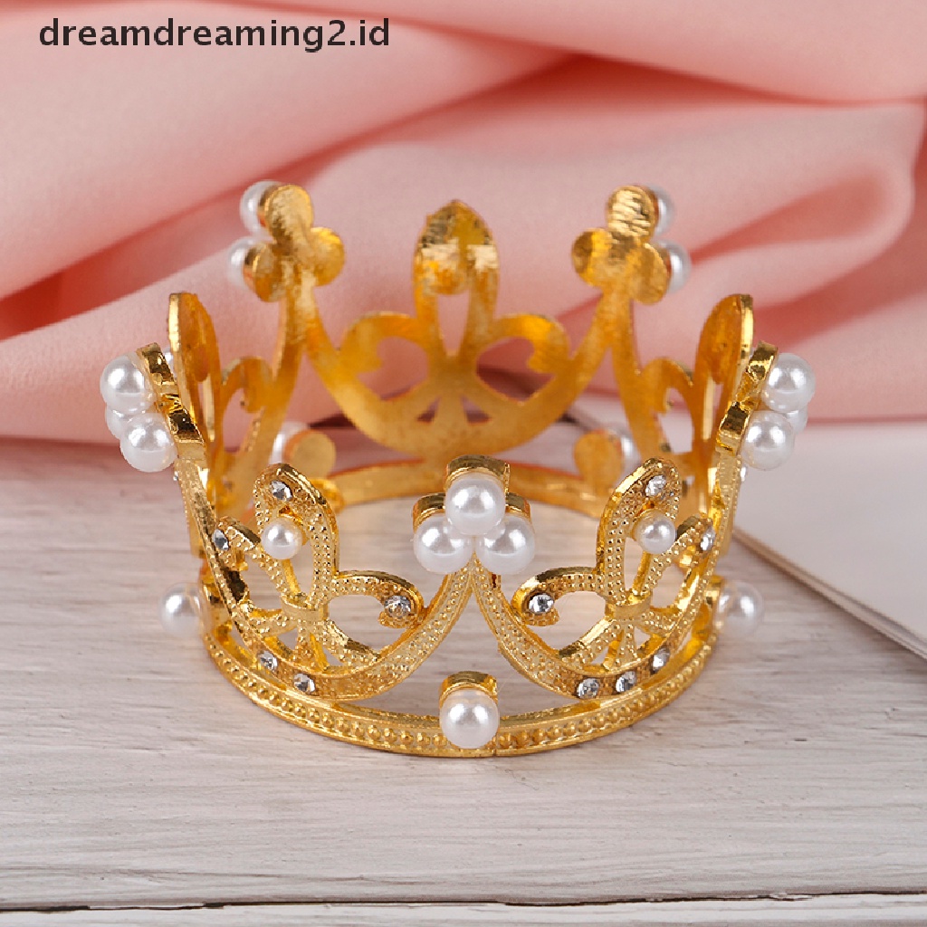 (dream) Mini Gold Crown Princess Topper Kristal Mutiara Tiara Rambut Valene Hadiah Hari.