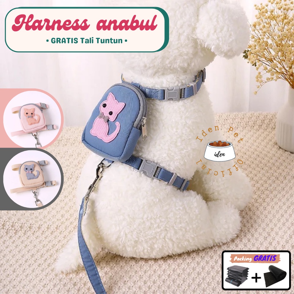 Harness Kucing Tali Tuntun Hewan Rompi Anjing Kecil Cat Dog Harnes Ada Tas Mini