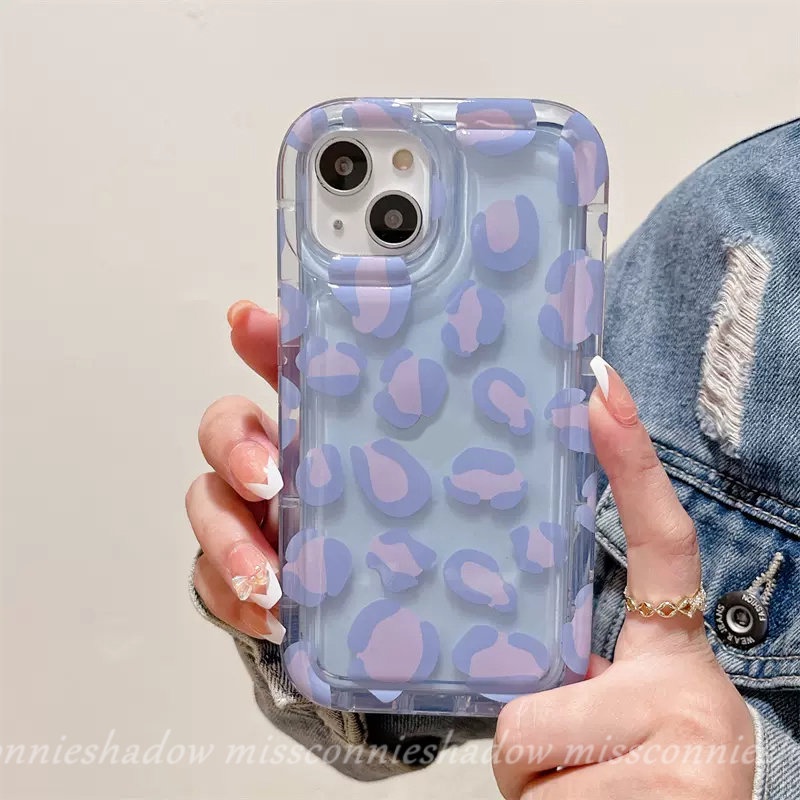 Casing Airbag Transparan Shockproof Kompatibel Untuk iPhone 7Plus XR 11 12 14 13 Pro Max 6s 7-8 6 Plus X XS Max SE 2020 Ins Ungu Motif Leopard Pelindung Kamera Lembut Tpu Cover