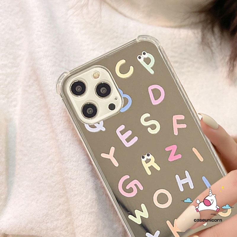 IPHONE Kompatibel Untuk Iphone11 Pro Max7 8 Plus 7plus 8plus 12 13 Pro MAX XR X XS MAX SE 2020 Kartun Lucu Alfabet Make Up Cermin Shockproof Case Soft Cover