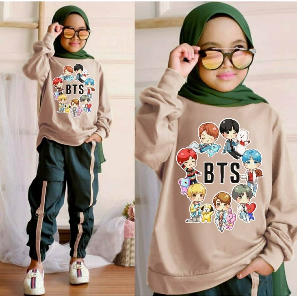 ELVA 18 - SET ANAK BTS TERBARU 2022 / SETELAN ATASAN LENGAN PANJANG CELANA JOGER SAKU KIRI DAN KANAN